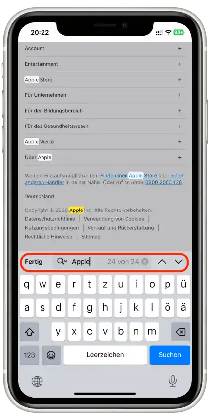 safari iphone seite durchsuchen