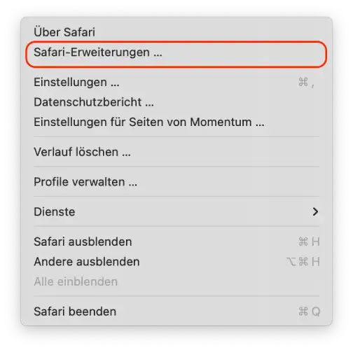 erweiterungen verwalten safari